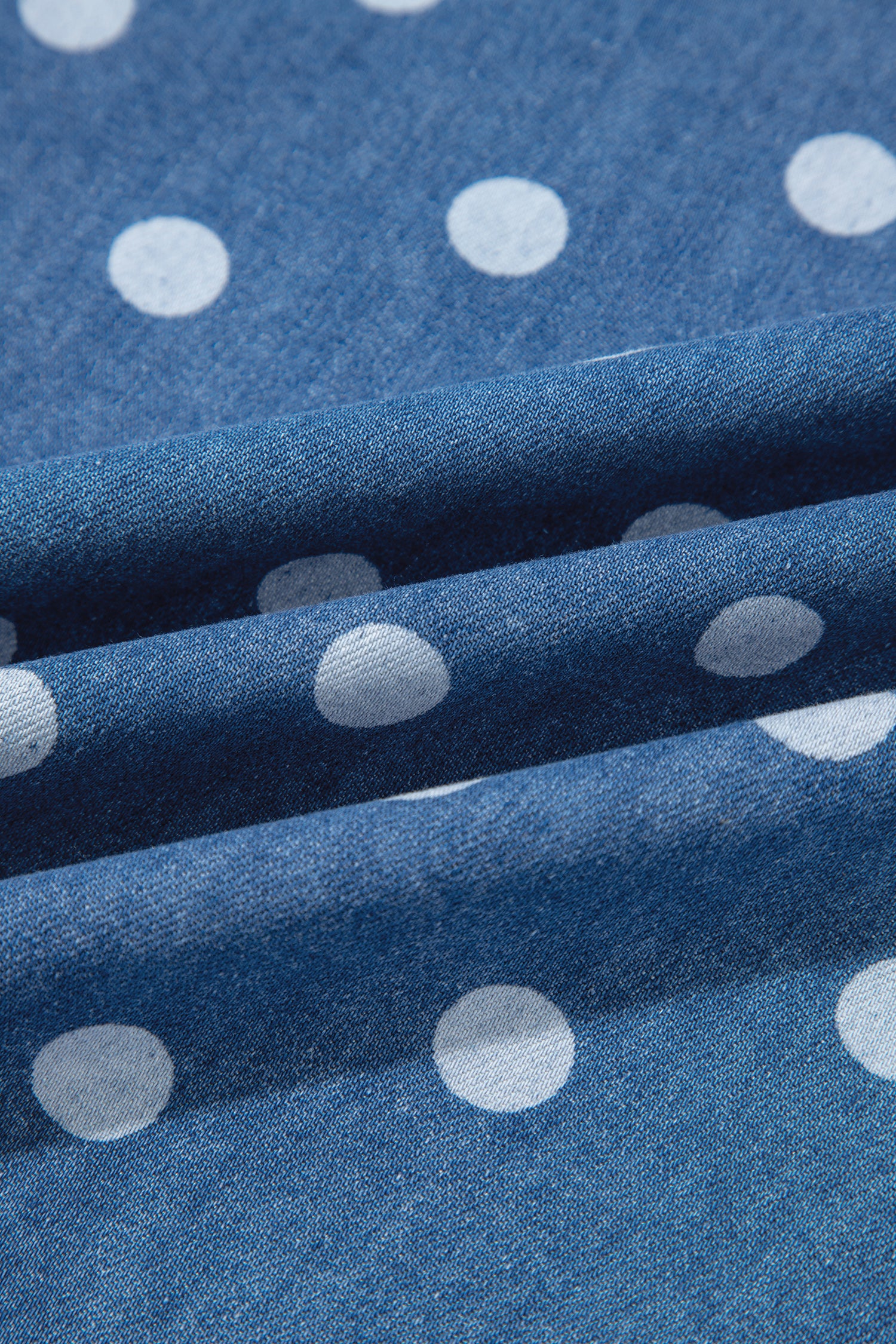 Polka Dot Long Sleeve Collar Shift Tunic Denim Jacket – Blue