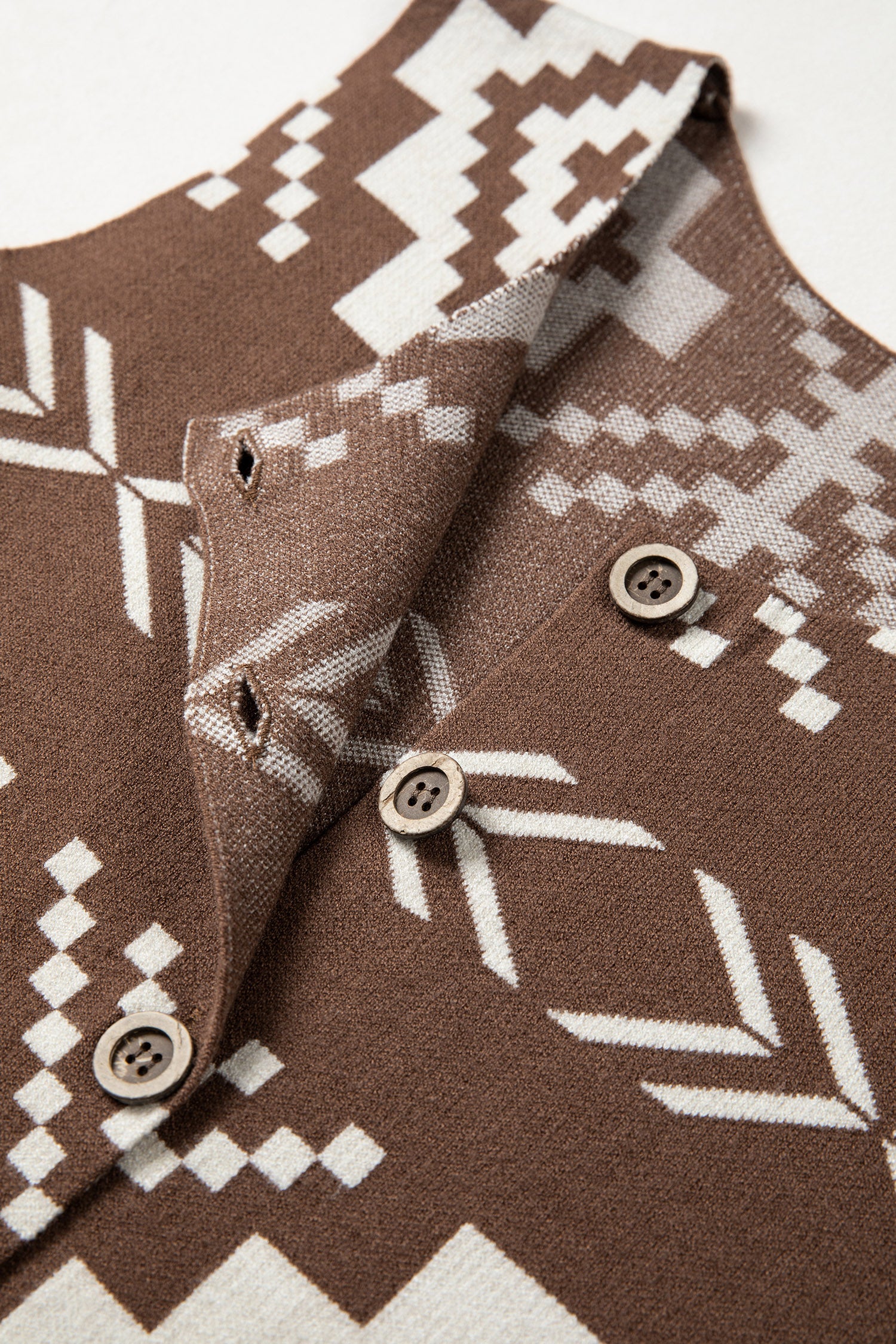 Brown Aztec Button Square Neck Sweater Vest