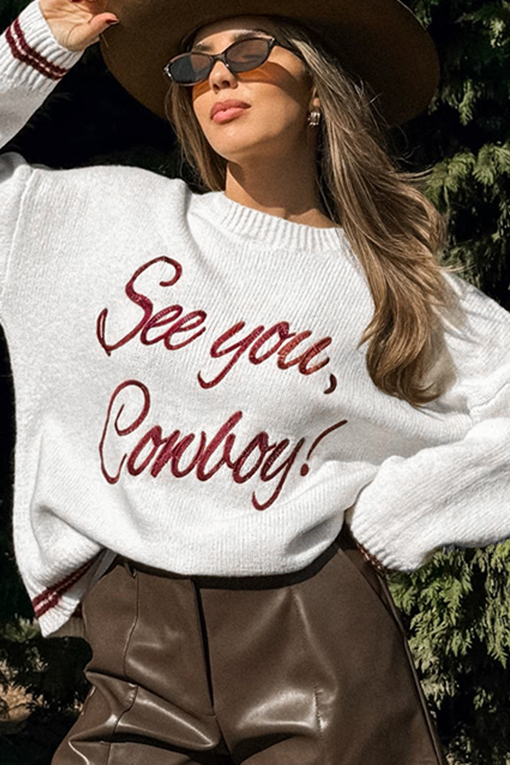 White See You Cowboy Embroidered Western Graphic Sweater Dear-Lover Dropshipping