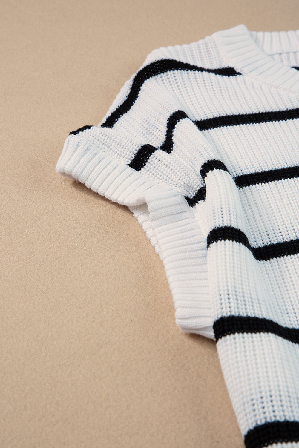 White Stripe Round Neck Batwing Sleeve Sweater eAura