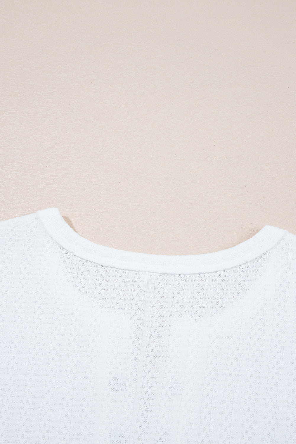 White Textured Hollow Grommet Placket Split Neck Short Sleeve Top eAura