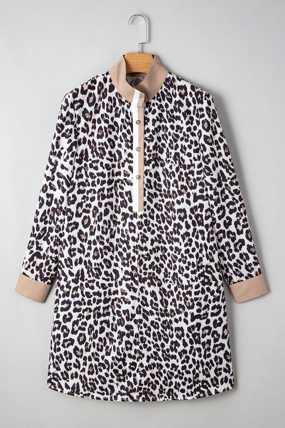 Leopard Print Patchwork Collar Flowy Mini Dress
