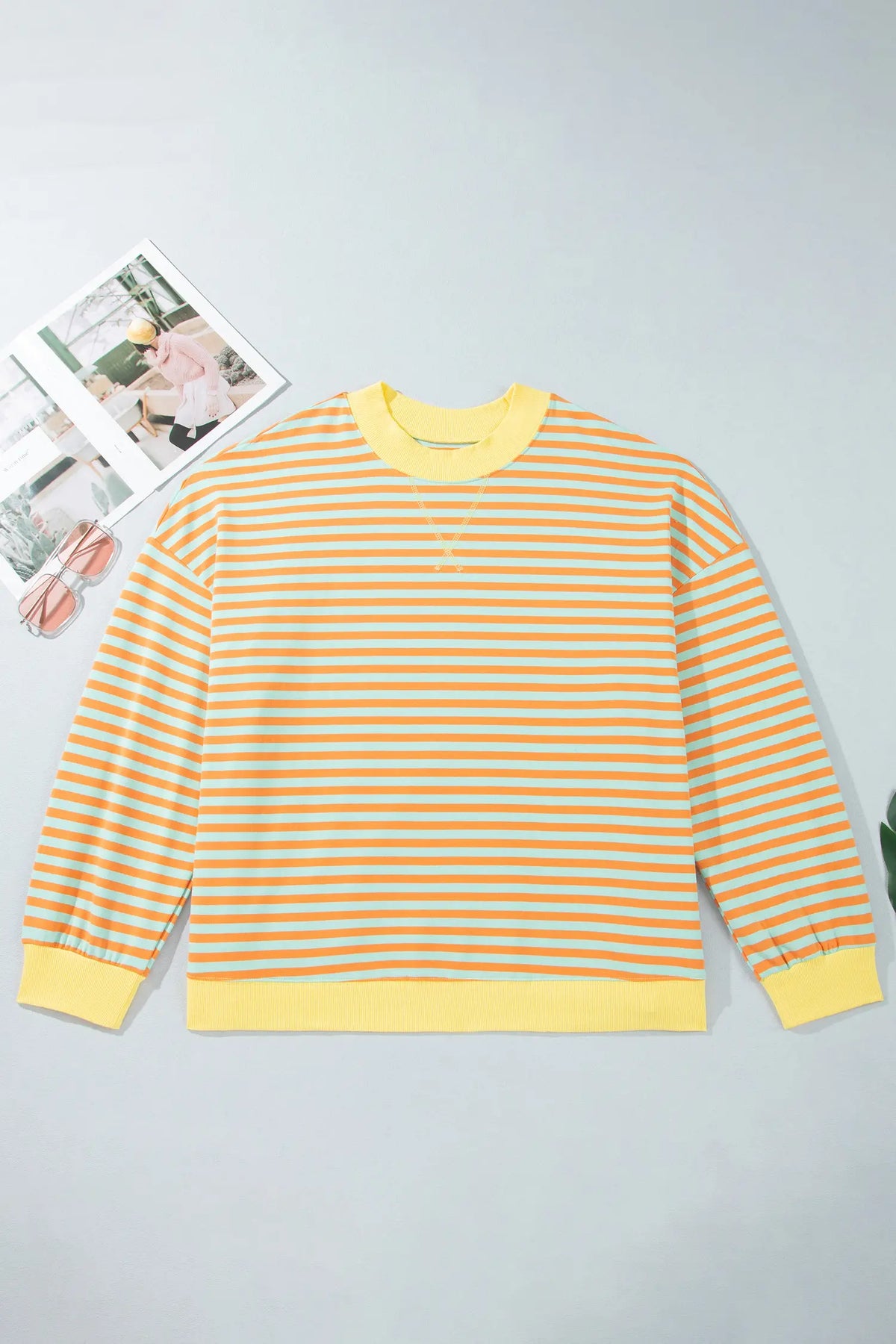 High Neck Striped Colourblock Tunic Plus Size Sweatshirt – Orange Stripe