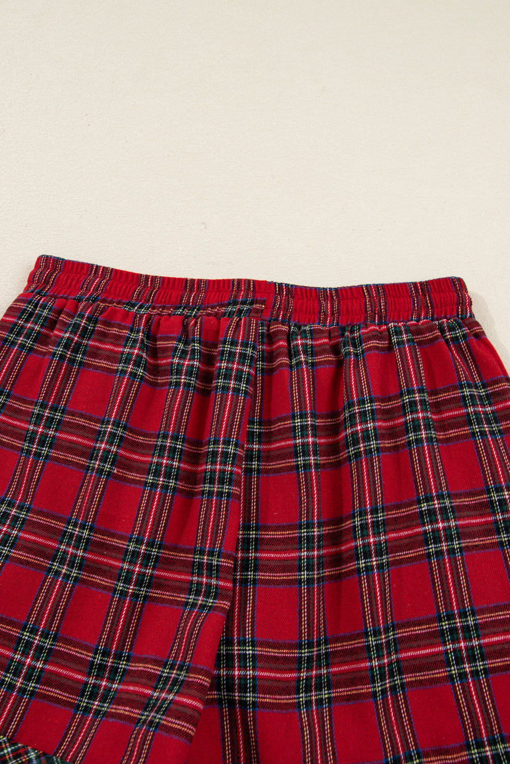 Red Plaid Contrast Christmas Holiday Long Sleeve Shirt and Short Pyjamas - eAura