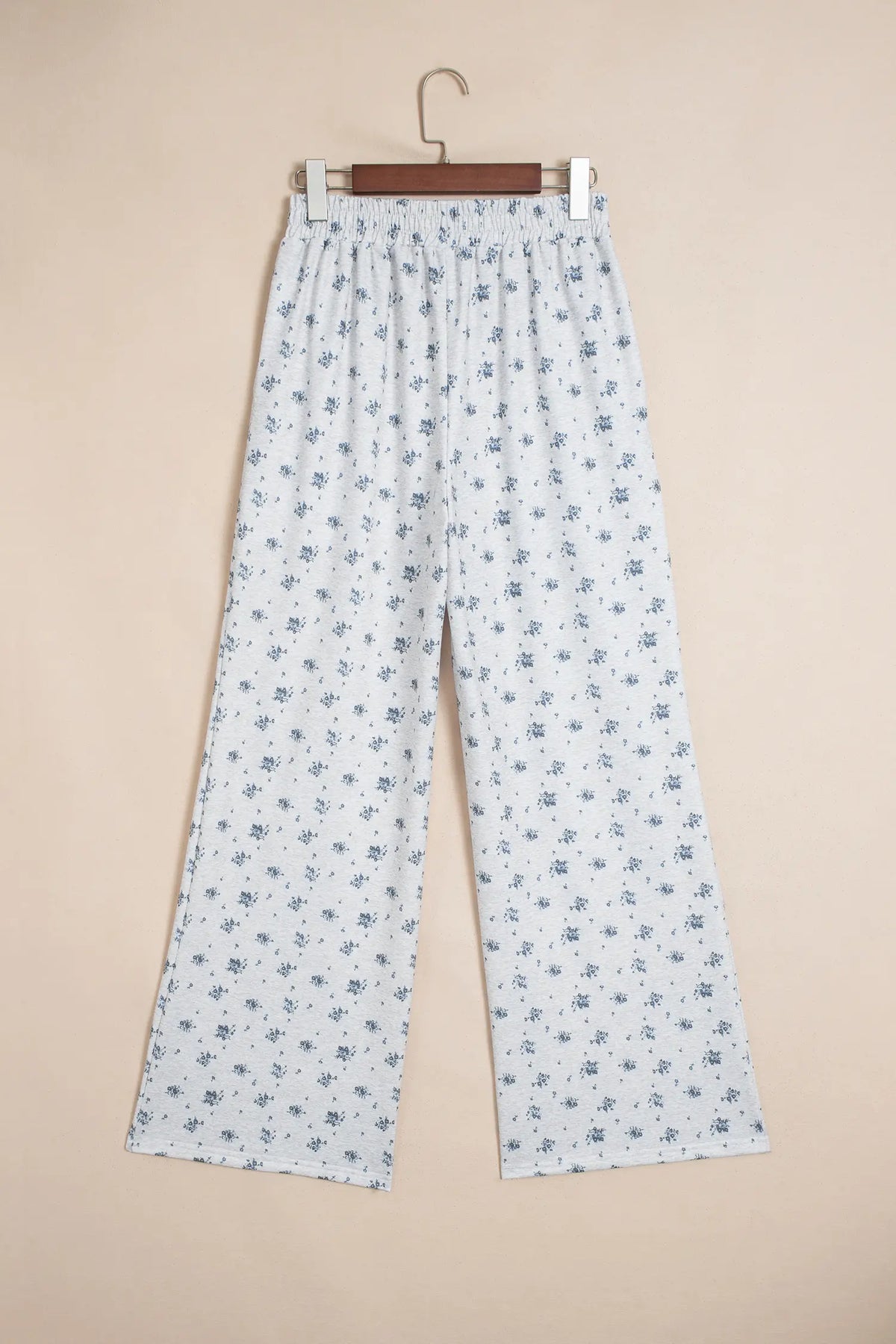 Floral Print Elastic Waist Full Length Regular Pants – Grey