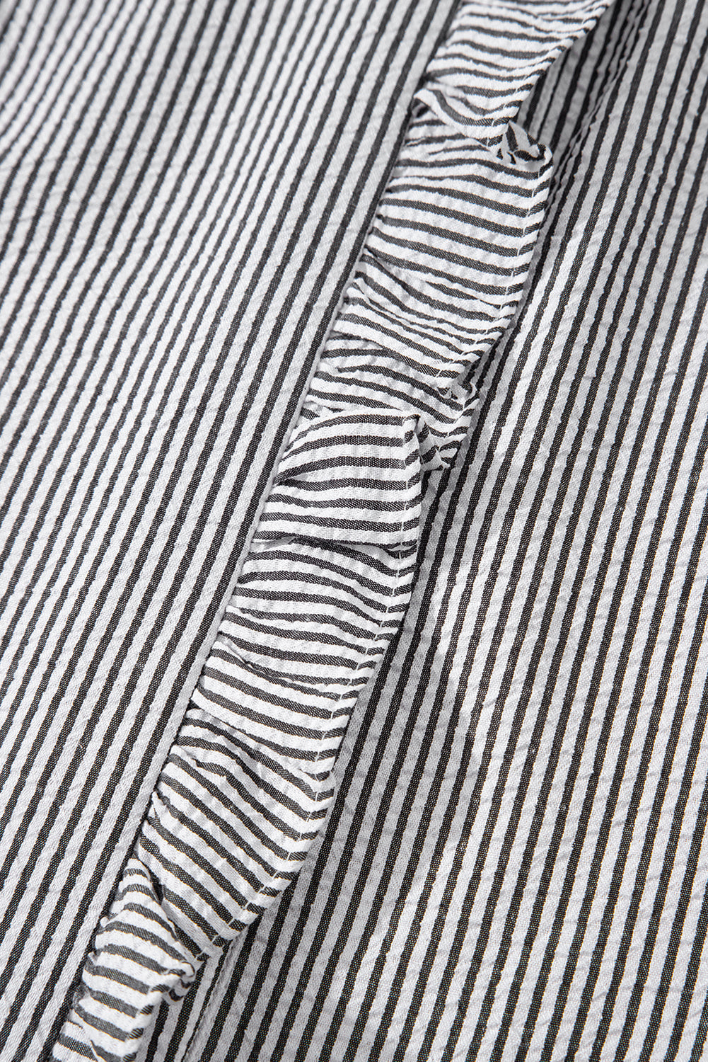 Striped Ruffle Short Bubble Sleeve Shirt eAura