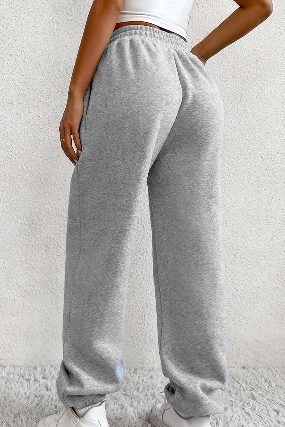 Solid Color Crisscross Elastic Waist Sweatpants – Light Grey