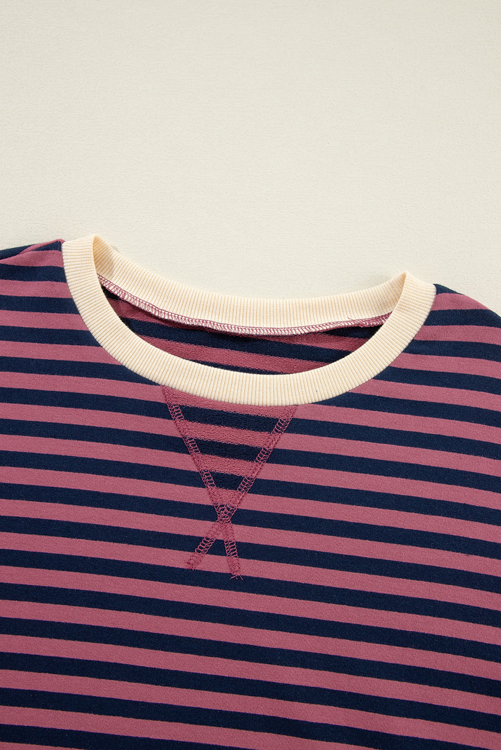 Sky Blue Stripe Oversized Contrast Trim Pullover Sweatshirt BB Fashion Outlet
