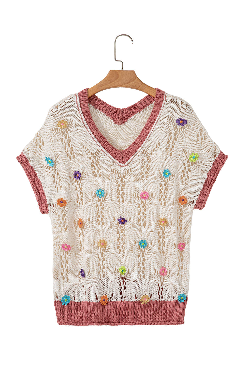 Embroidered Flowers Edge Hollowed Sweater eAura