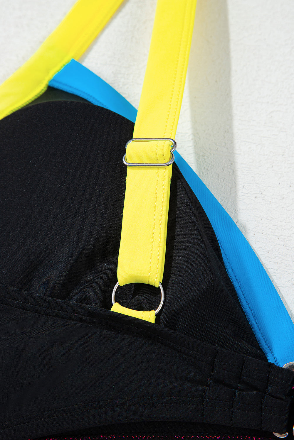 Black Colour Block Drawstring Side V Neck High Waist Bikini Set eAura