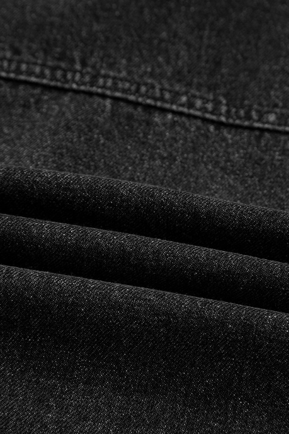 Black Big Chest Pocket Drop Shoulder Hooded Denim Jacket eAura