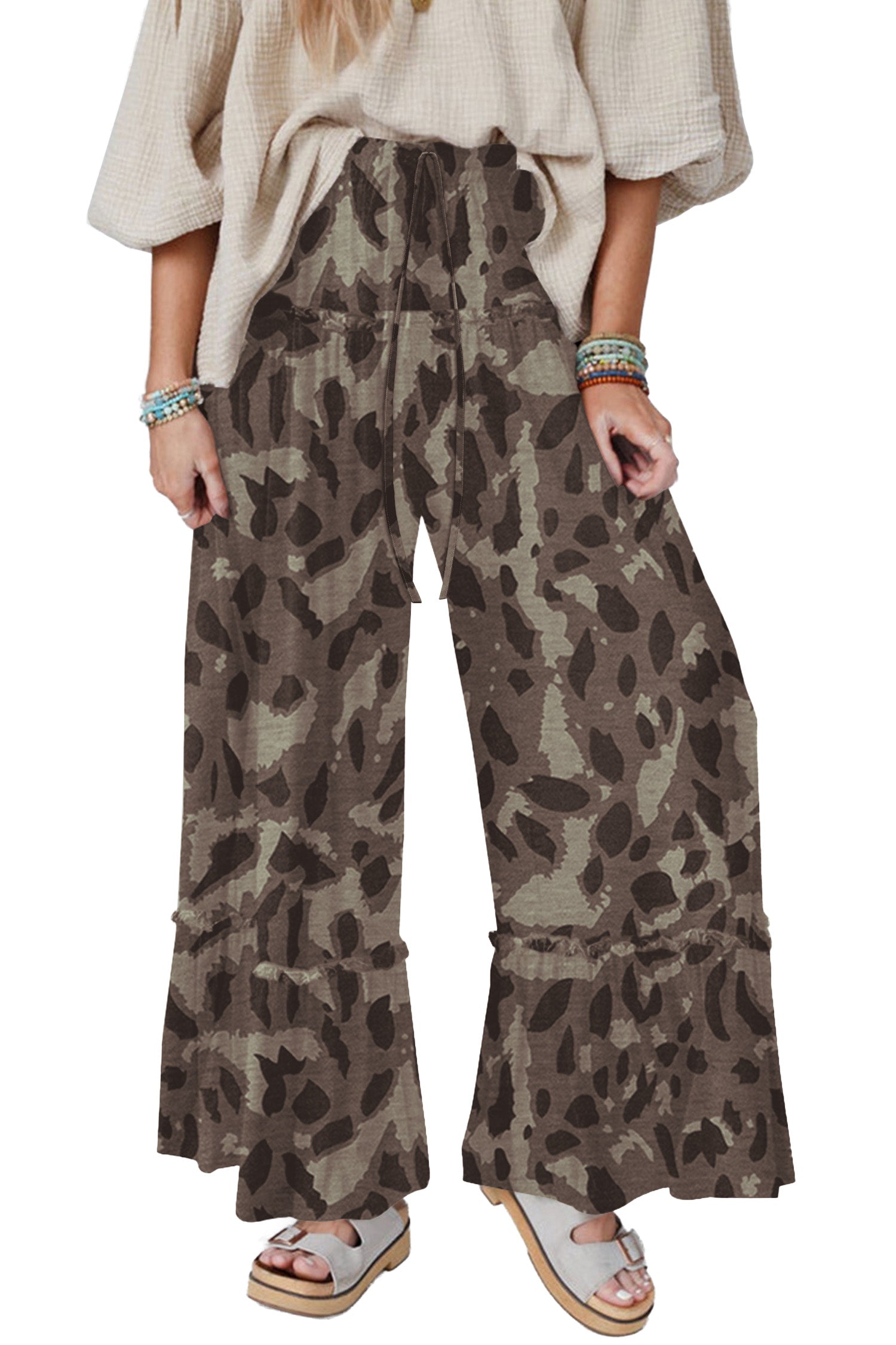 Camo Print Wide Leg Casual Pants