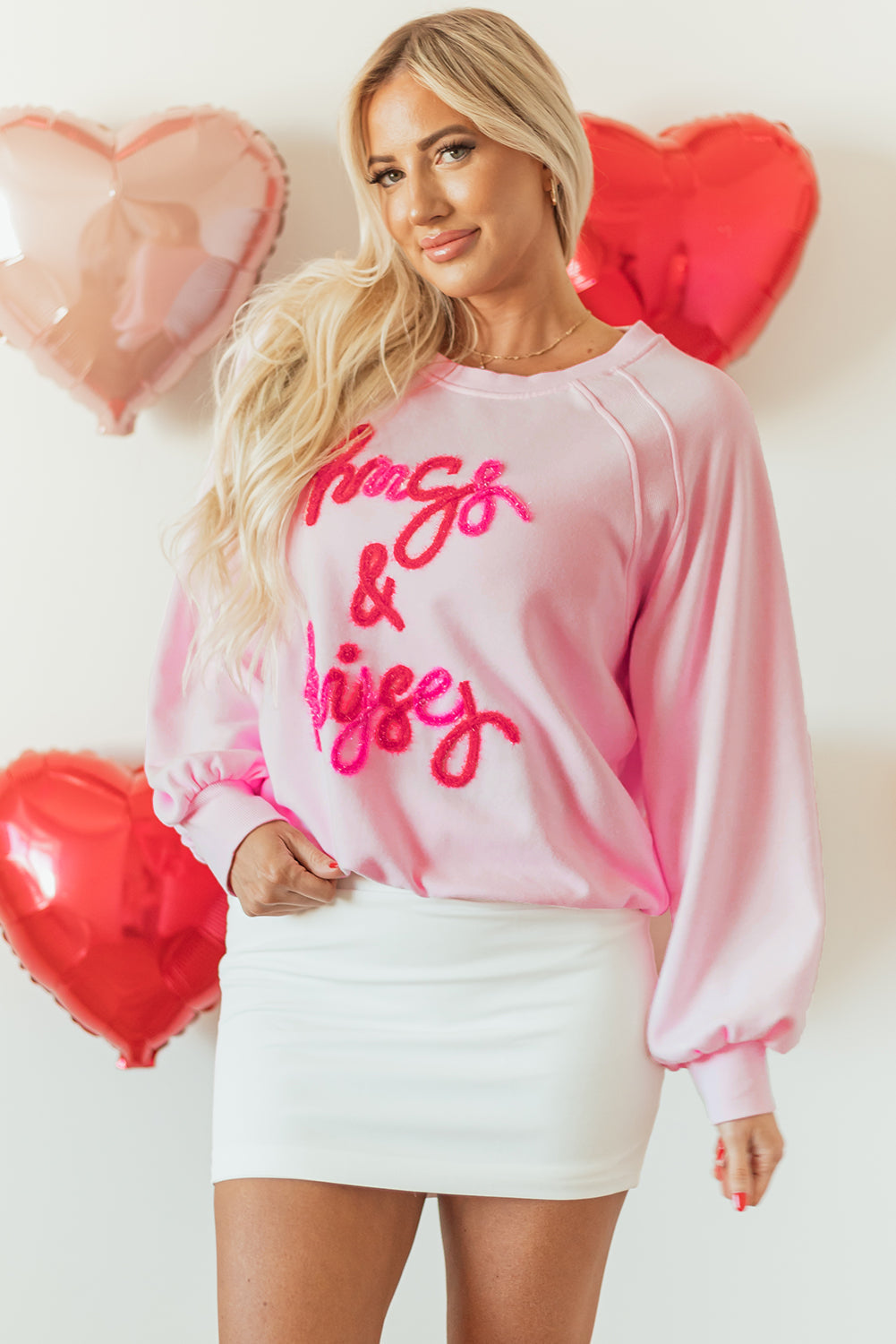 Pink Hugs and Kisses Pop Up Embroidered Raglan Sleeve Sweatshirt eAura
