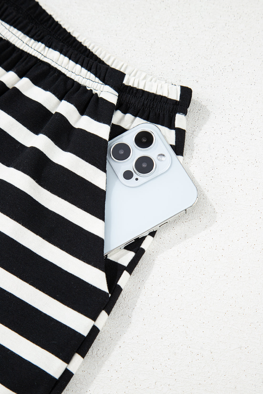 Black White Striped Short Sleeve Top and Shorts Set eAura