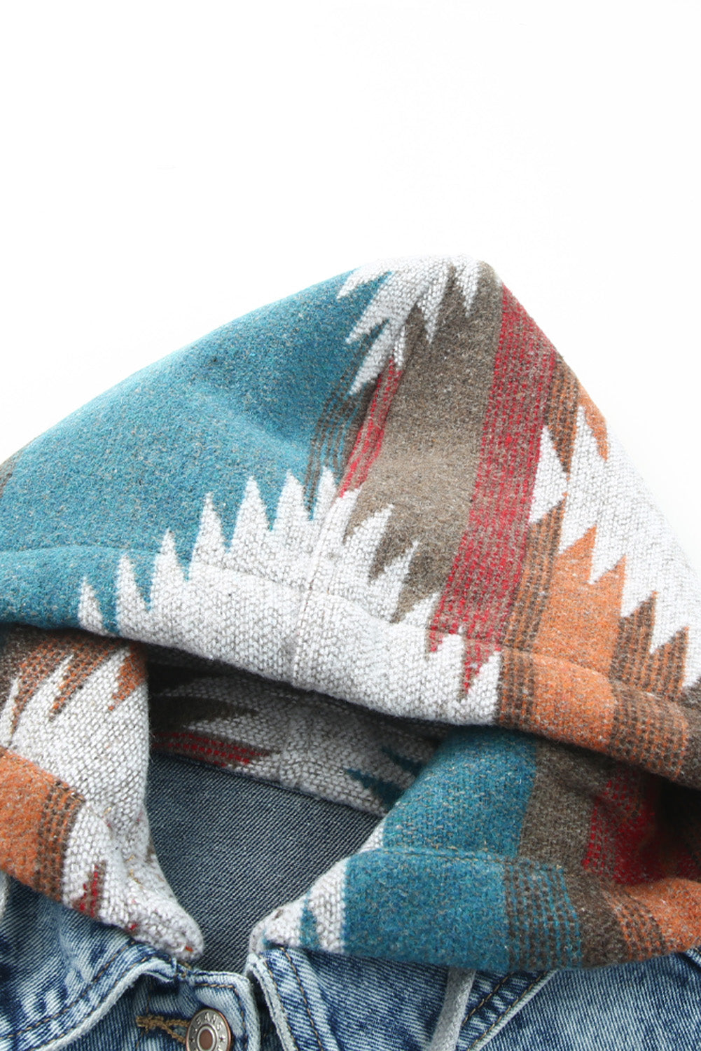 Multicolour Aztec Print Frayed Hem Denim Jacket eAura