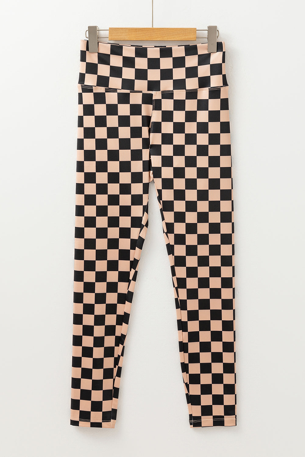Khaki Checkered Pattern High Waist Skinny Leggings eAura