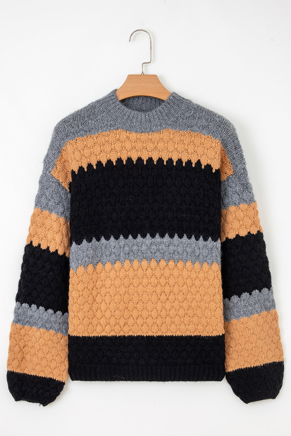 Khaki Color Block High Neck Baggy Sweater Dear-Lover Dropshipping