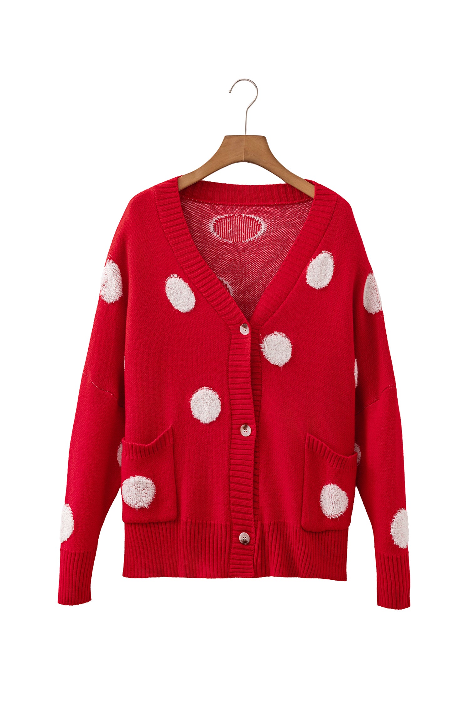 Polka Dot Button Front Oversized V Neck Cardigan – Beige