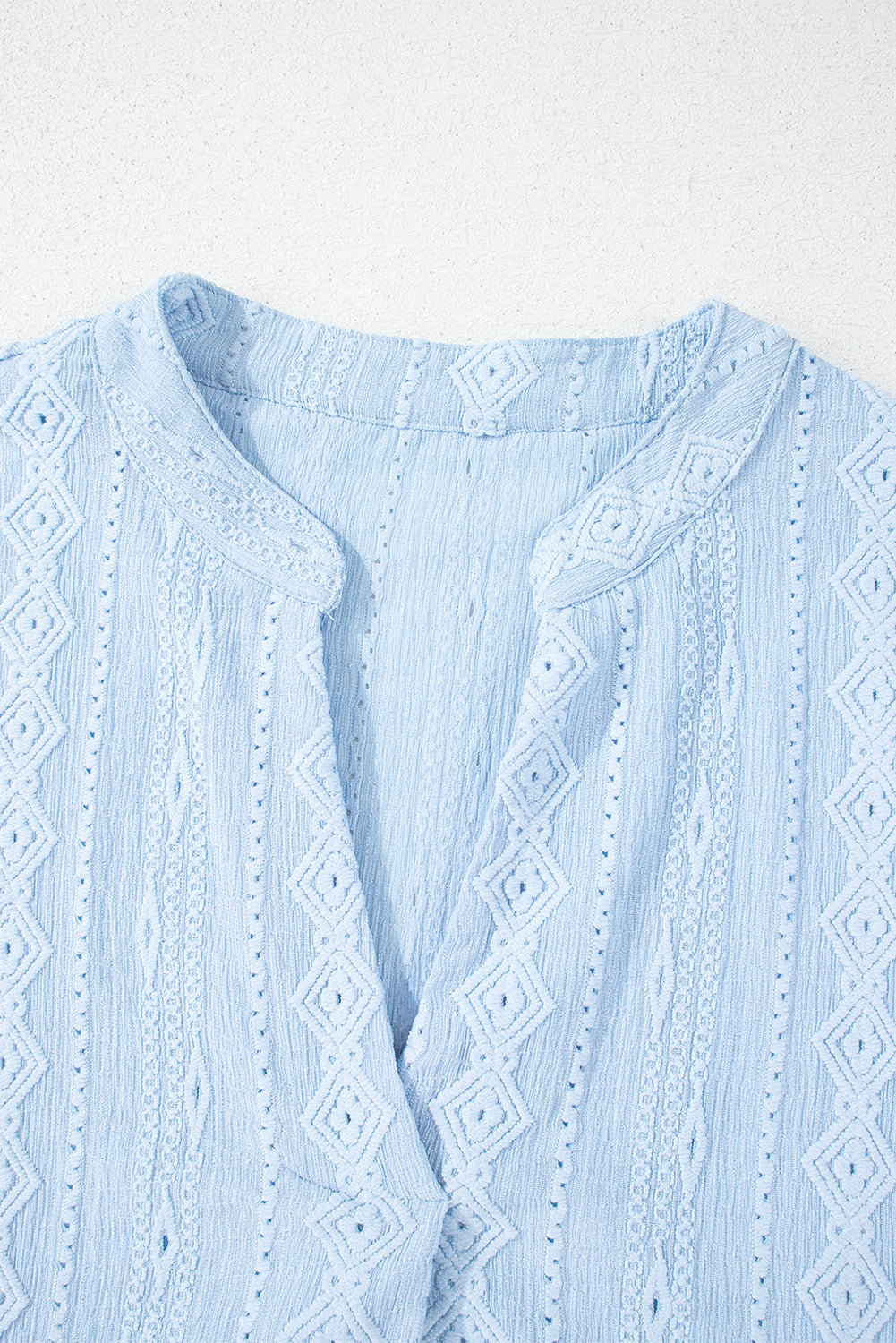 Beau Blue Jacquard Texture Flared Short Sleeve Notched Neck Mini Dress eAura