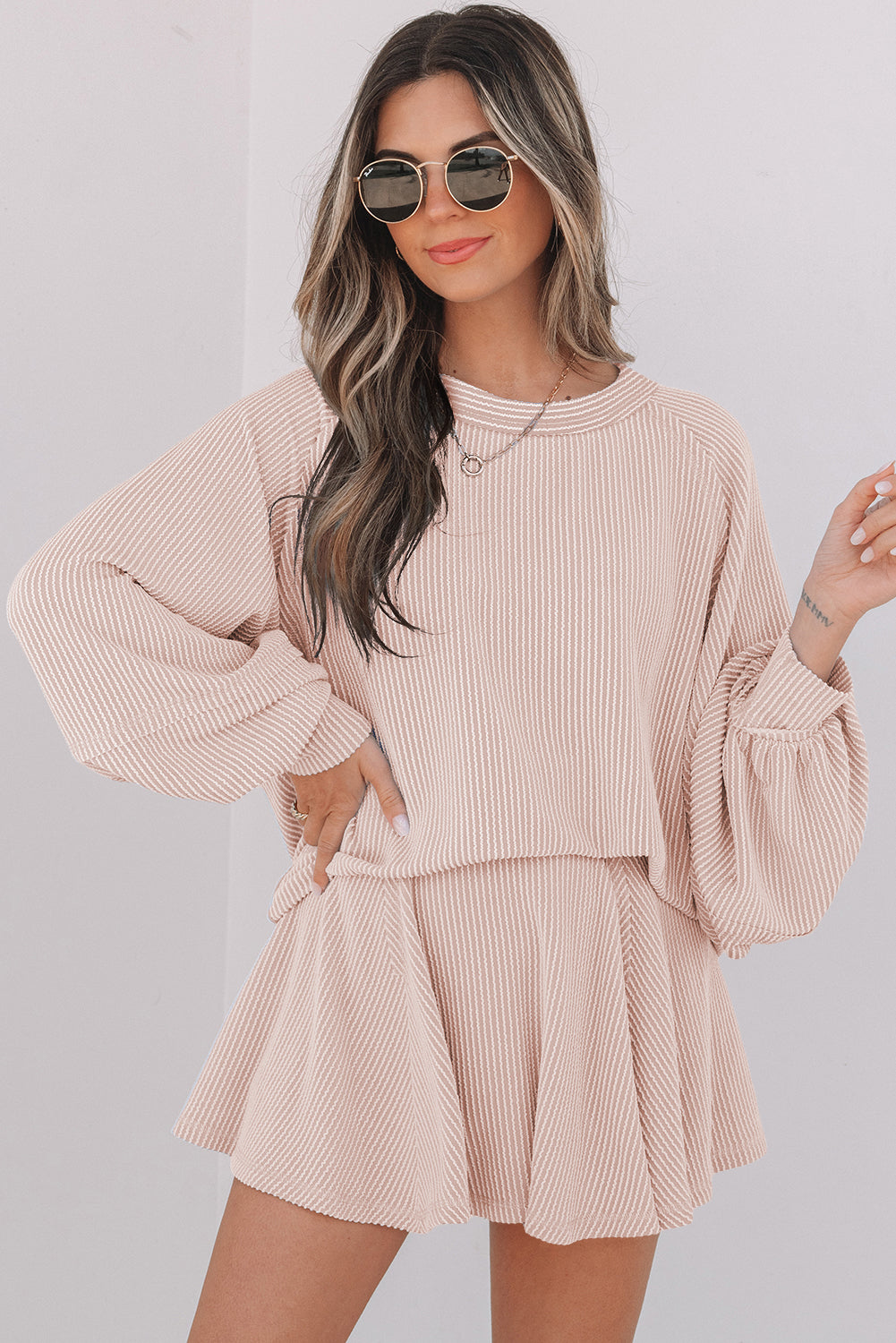 Soft Cord Lantern Sleeve Top & High Waist Ruffled Mini Skort Co-ord Dear-Lover Dropshipping
