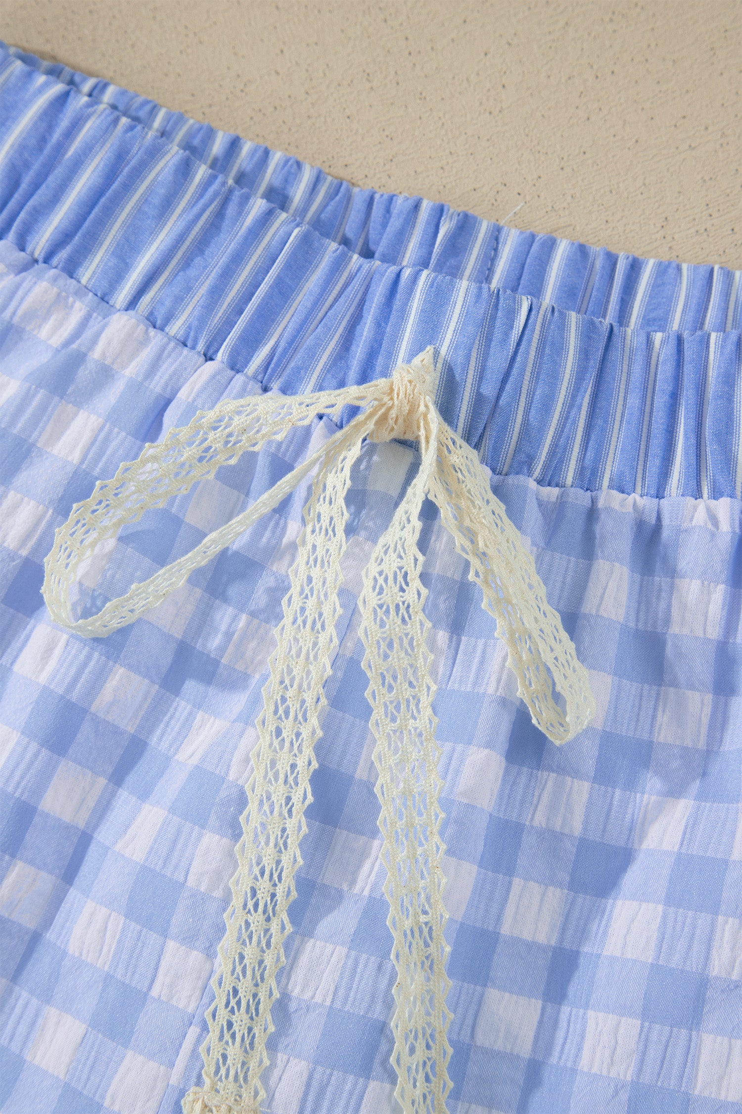 Gingham Ruffle Shorts with Lace Tie Waist