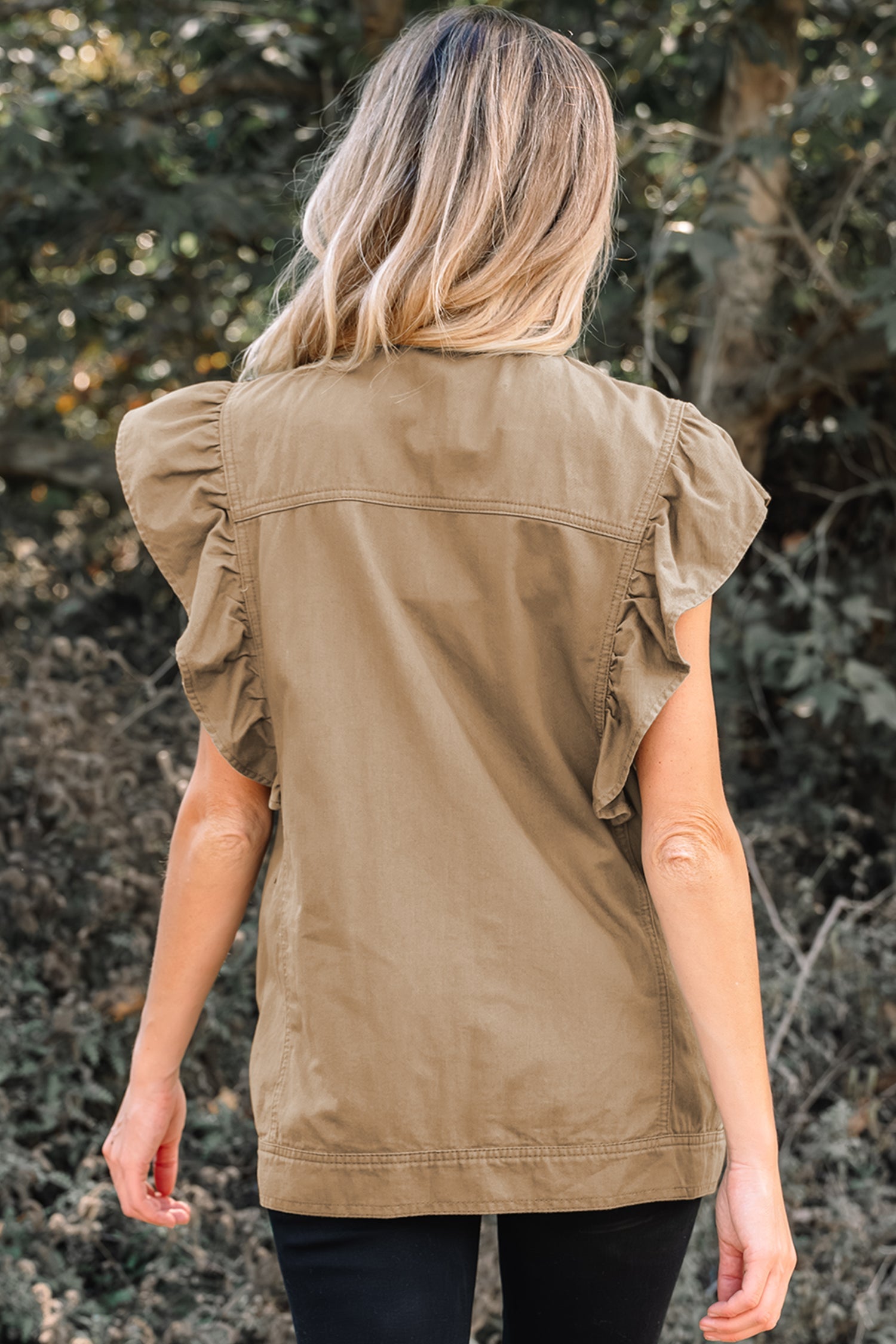 Ruffled Patchwork Denim Jacket Vest - eAura