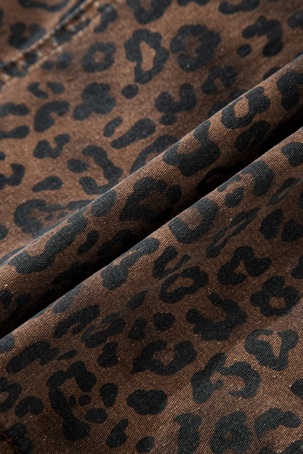 Brown Leopard Print Elastic Waist Drawstring Denim Skort eAura