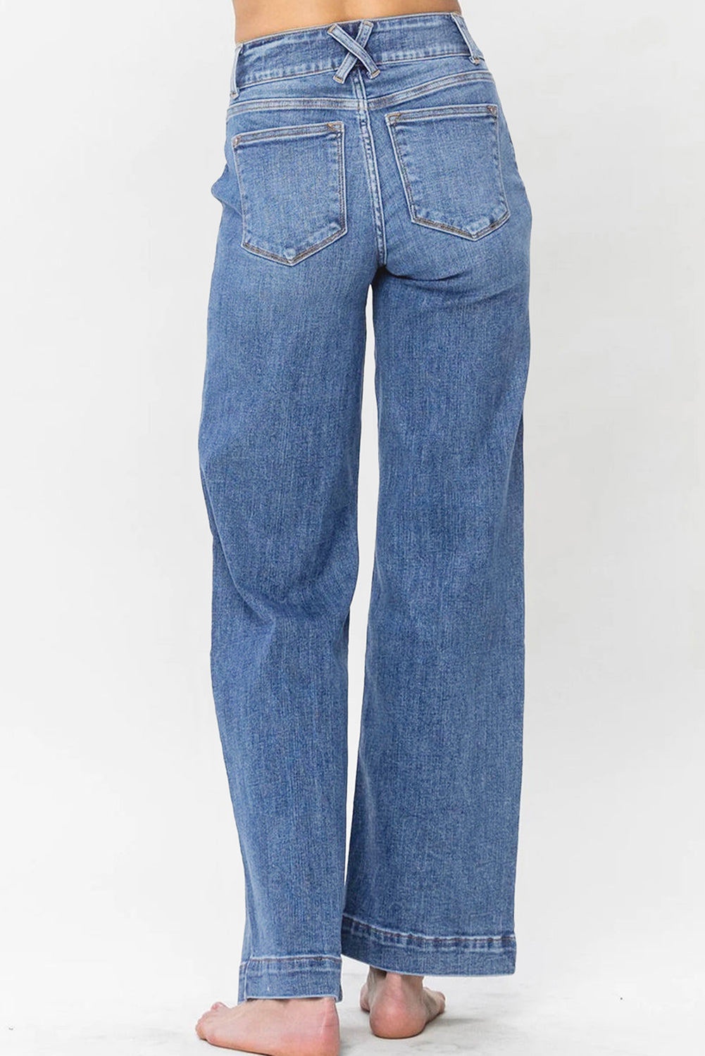 Double Button Zip Fly Straight Leg Jeans - Bottoms/Jeans