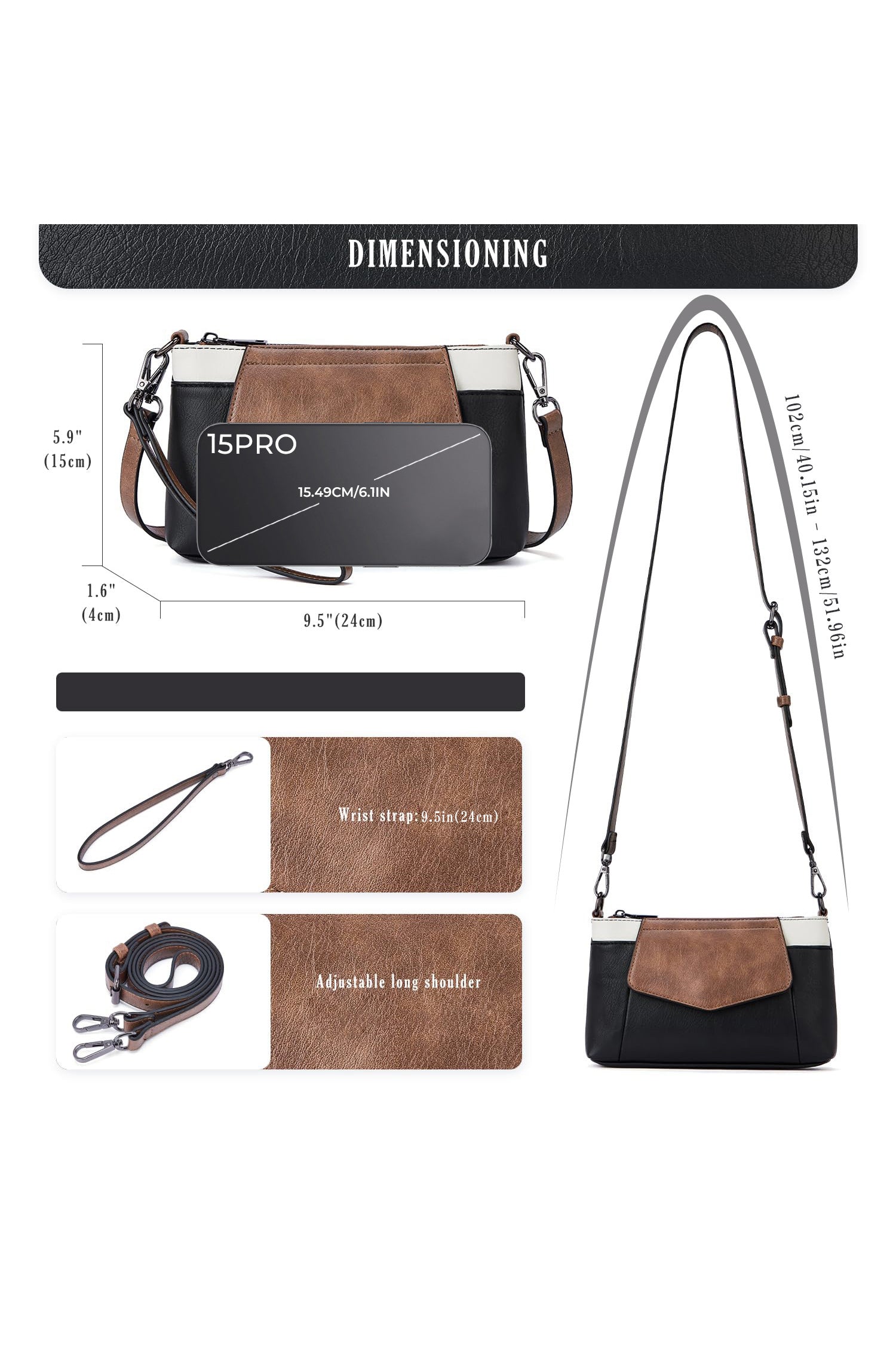 White Color Block Convertible Clutch Single Shoulder Bag