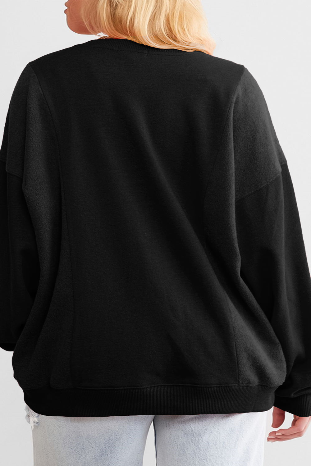 Black Loose Patchwork Crewneck Plus Size Sweatshirt BB Fashion Outlet