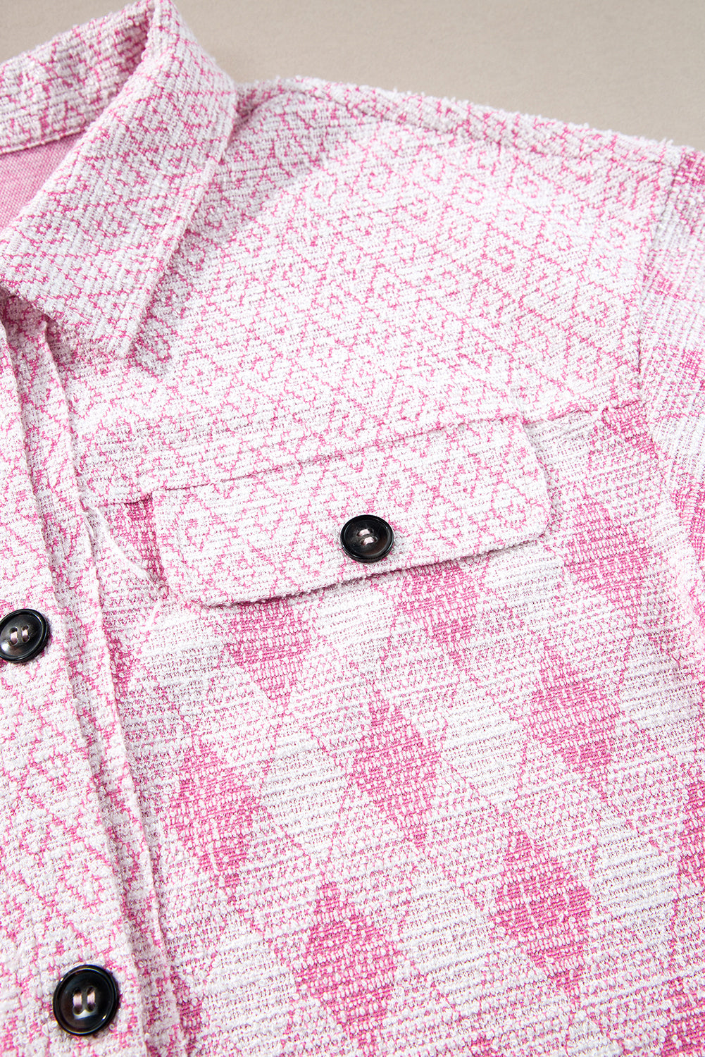 Delicacy Geometric Print Textured Flap Detail Shacket with Pocket Beagle Boutique Fashion Outlet