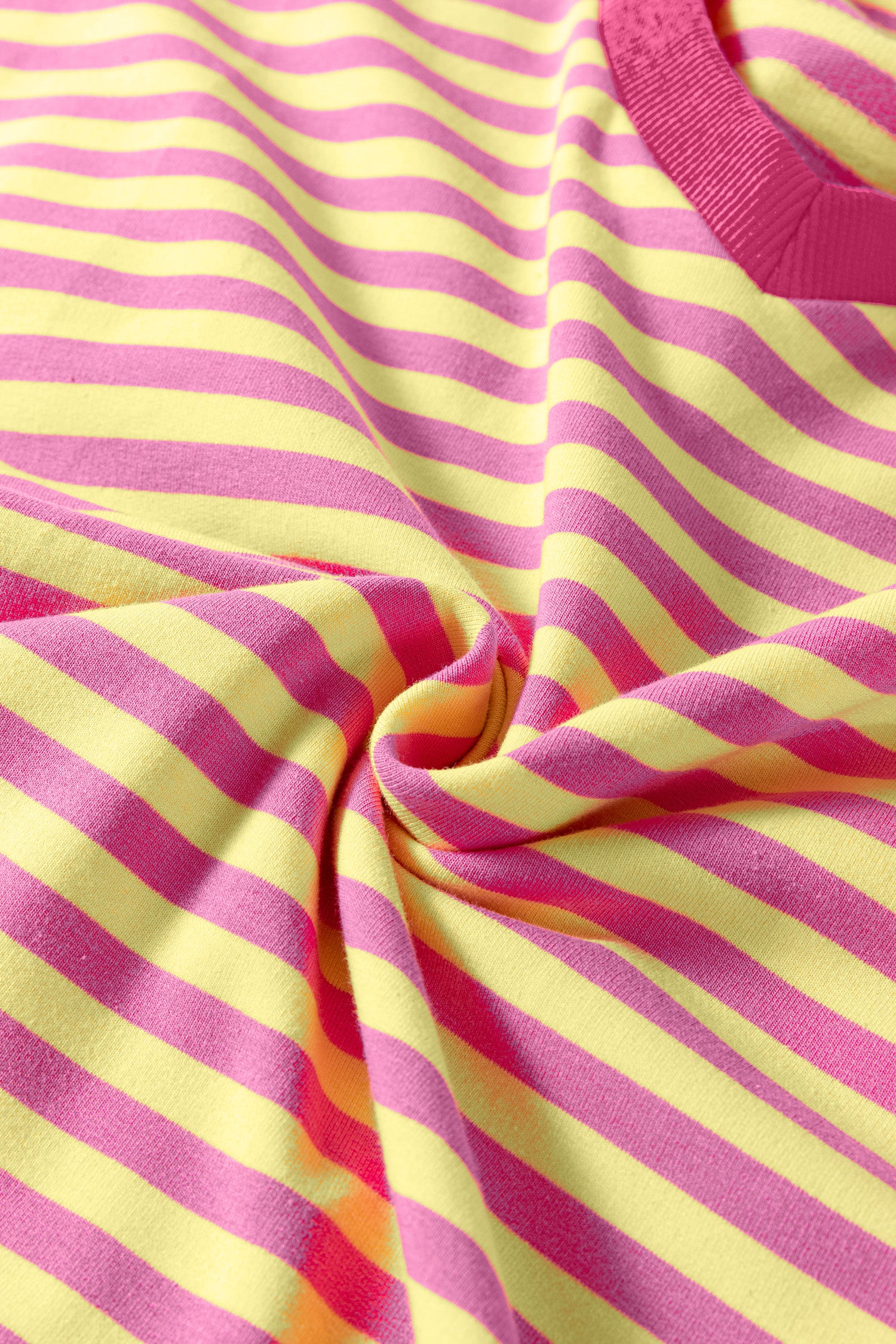 Colorblock Trim V Neck Tee Drawstring Elastic Waist Short Set – Yellow Stripe