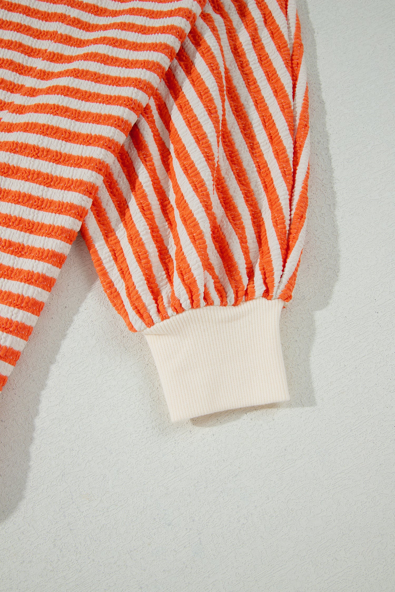 Striped Textured Stand Neck Oversized Long Sleeve Top – Orange Stripe