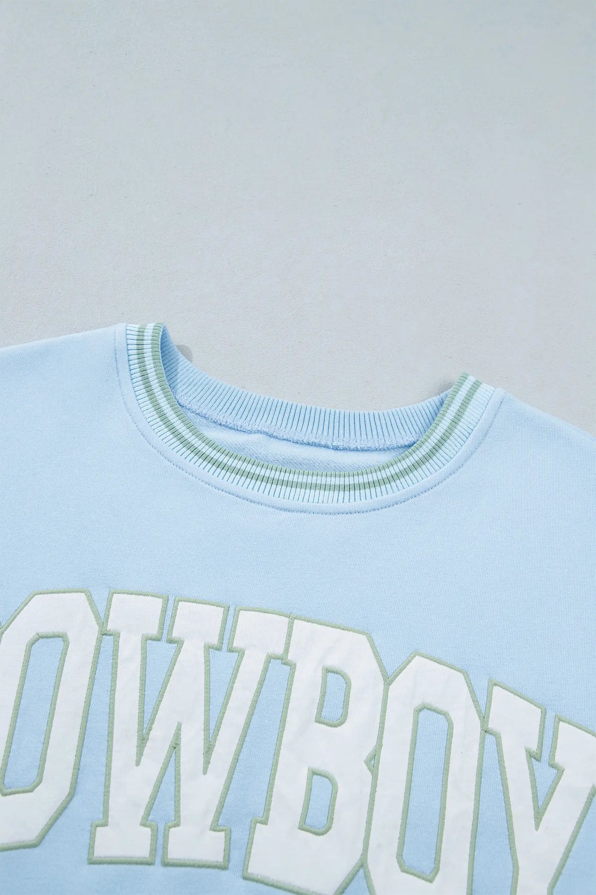 Embroidered Cowboy Letter Print Long Sleeve Round Neck Sweatshirt – Beau Blue