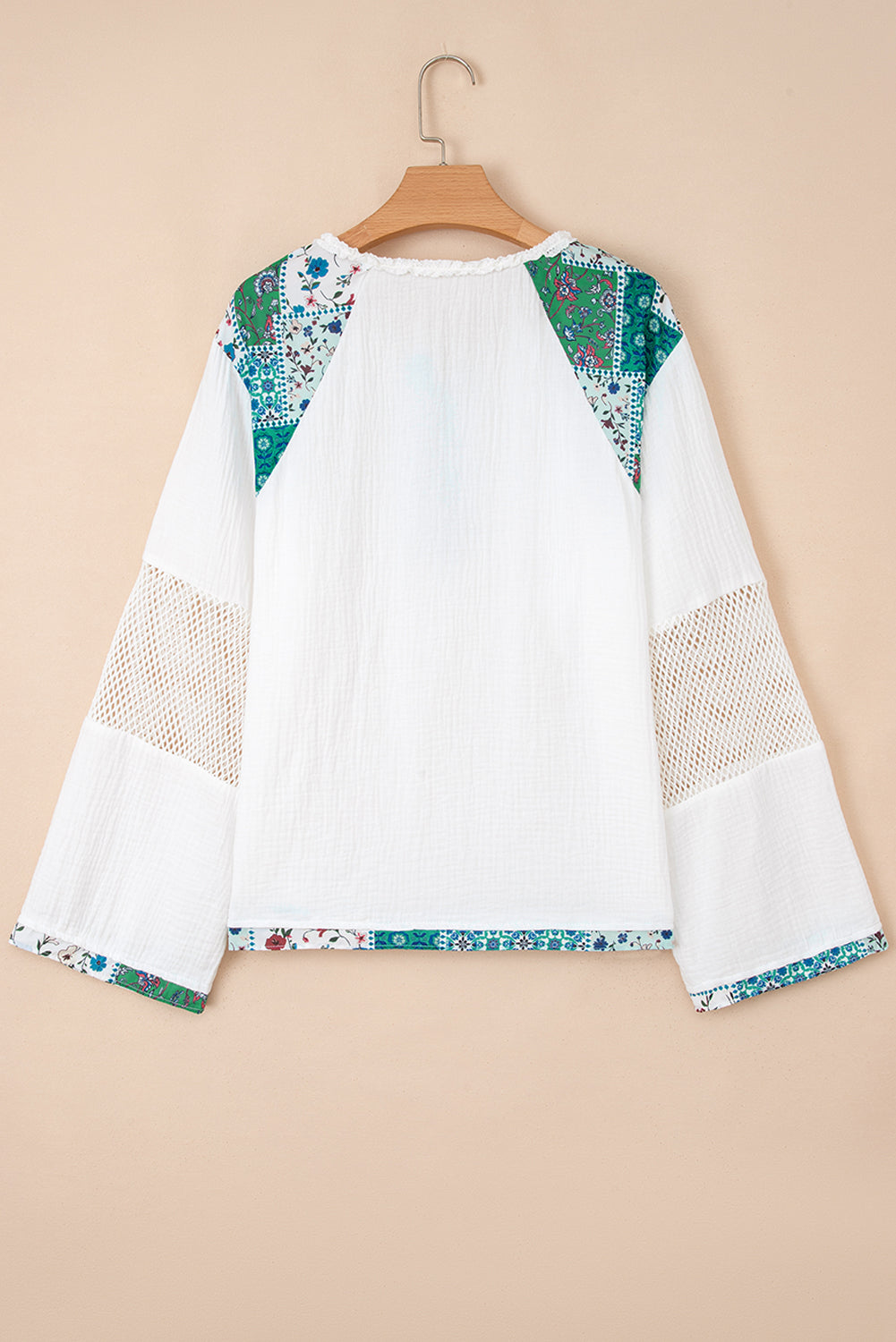 White Mesh Patched Half Button Blouse - eAura