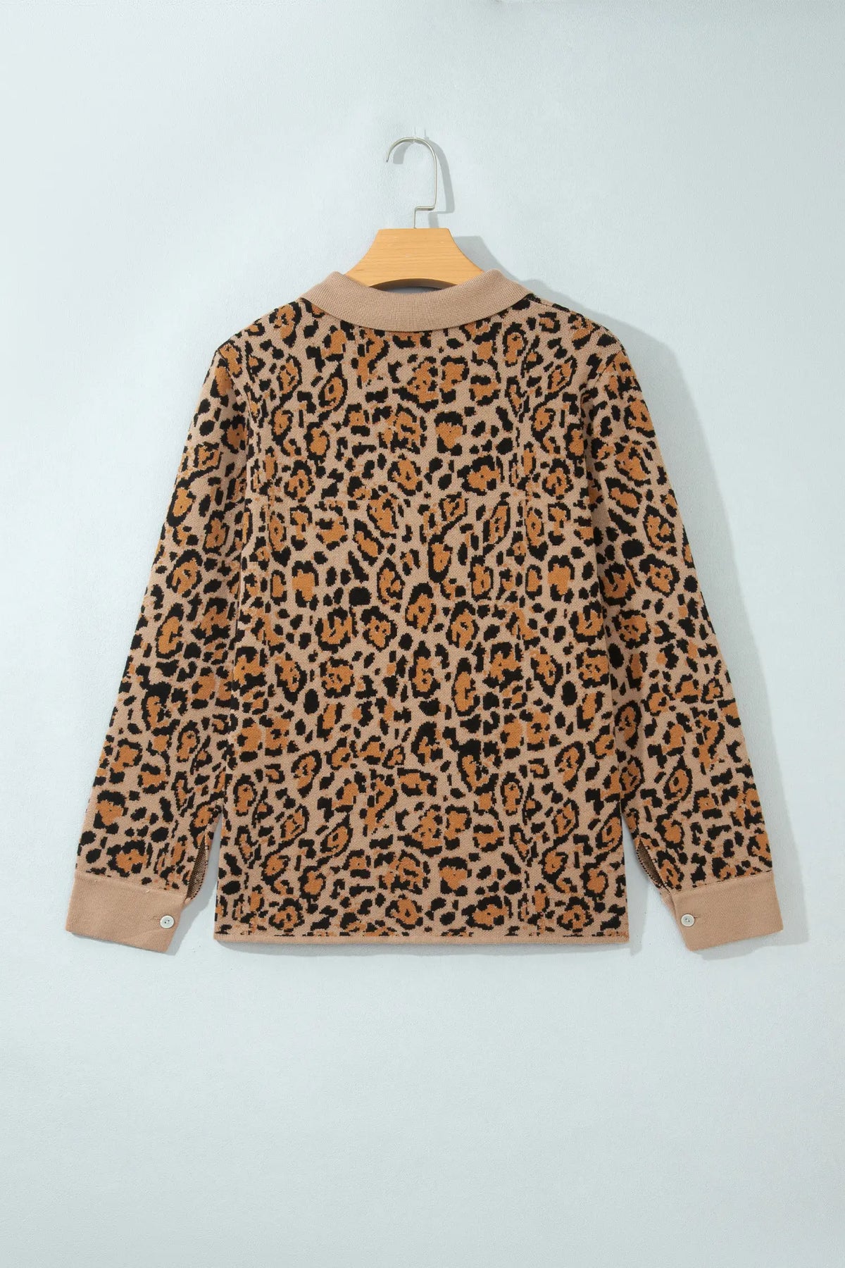 Leopard Print Button-Up Cardigan Long Sleeve Cardigans – Brown