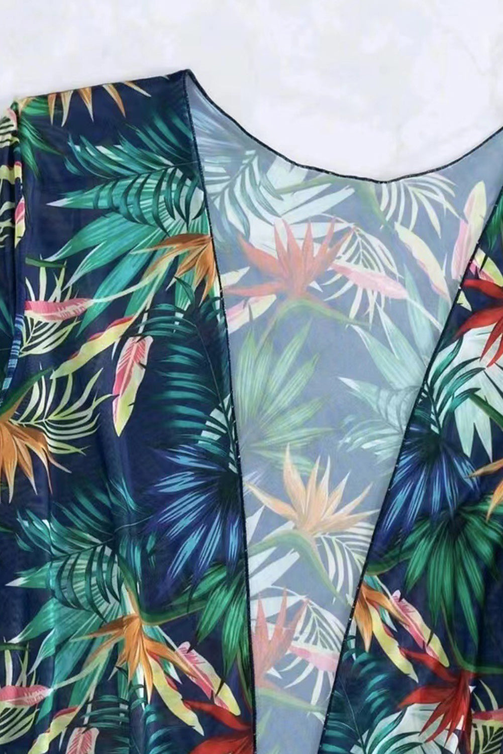 3pcs Tropical Contrast Trim Halter Bikini Set with Cover up eAura