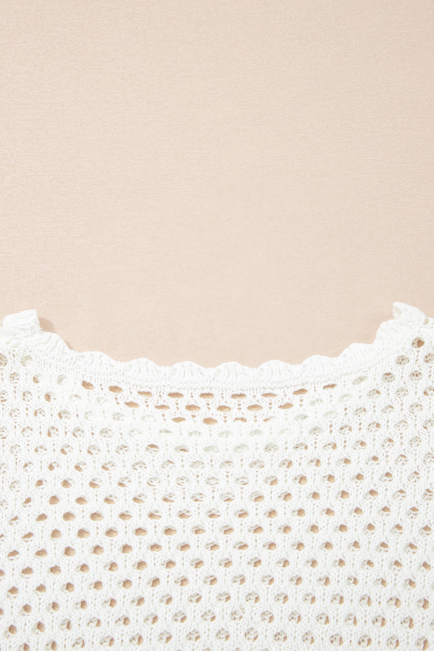 Scalloped Trim Hollow Out Knit Long Sleeve Top – Yellow Cream