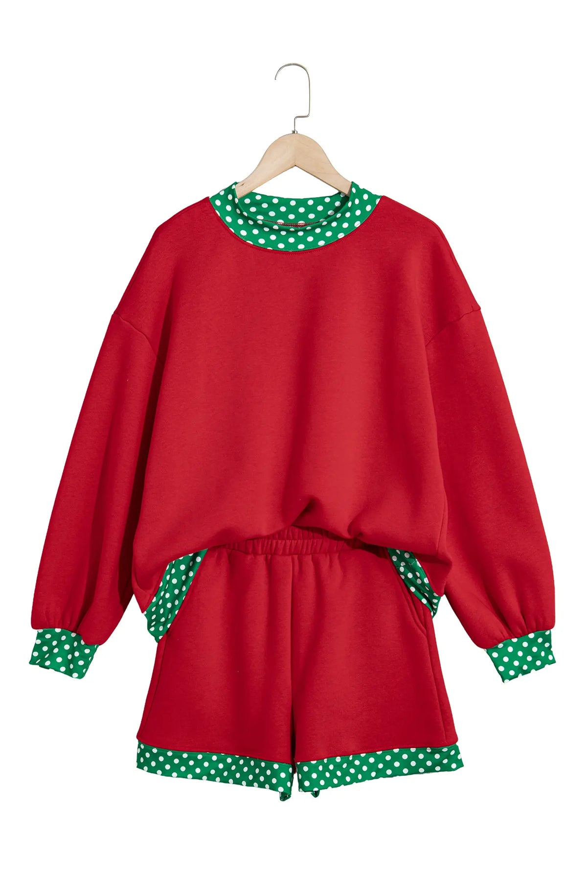 Gingham Trim Baggy Pullover 2pcs Short Set – Fiery Red