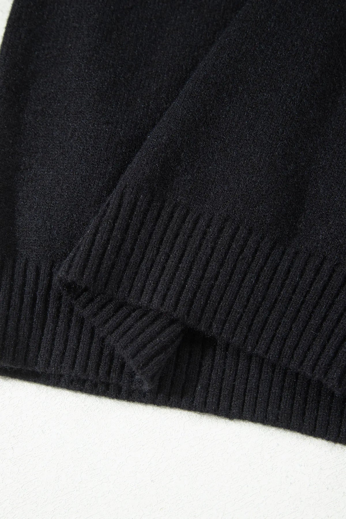 Denim Patchwork Collar Cuffed Casual Sweater – Black