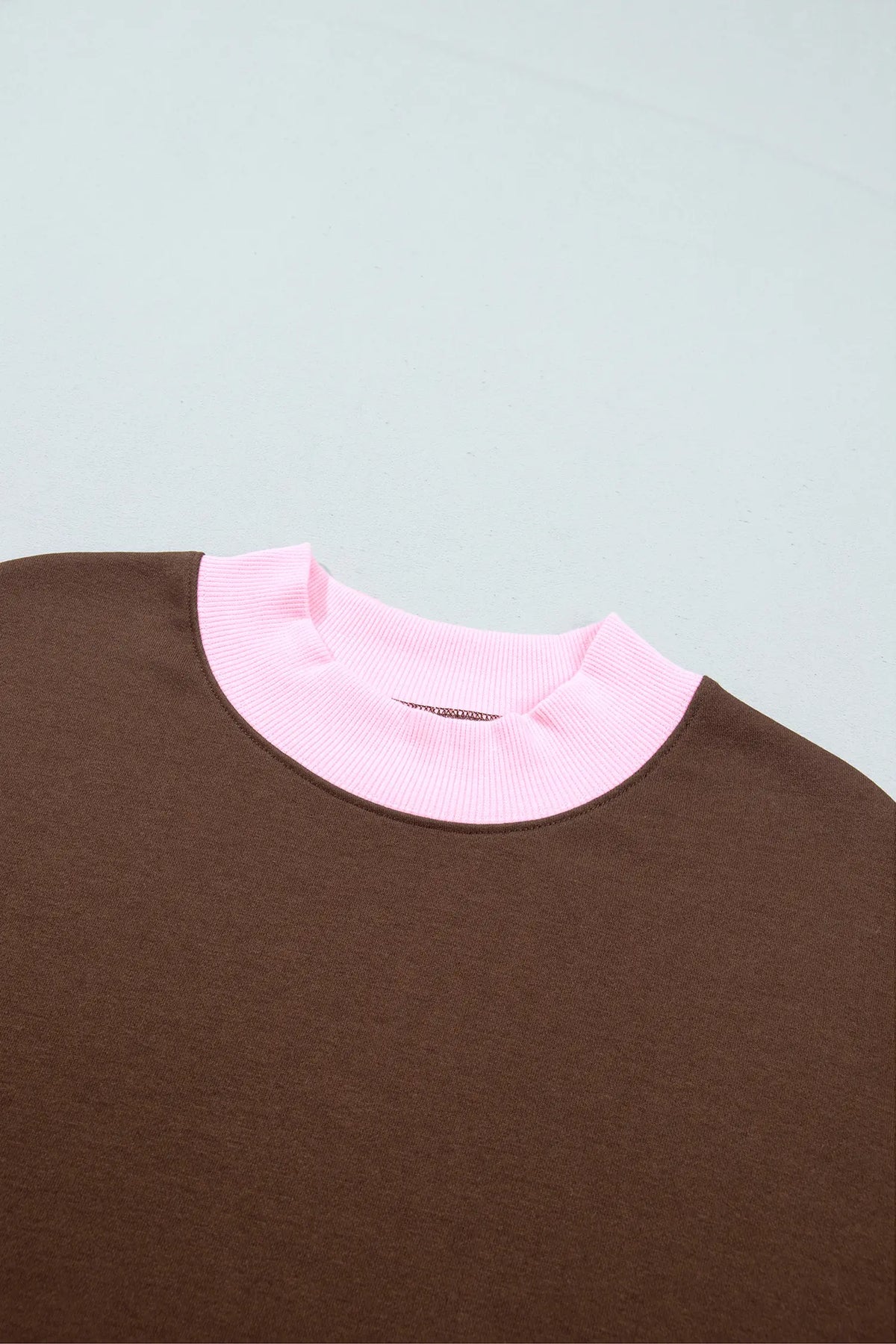 Colourblock Trim Crewneck Long Sleeve Pullover Sweatshirt – Pink