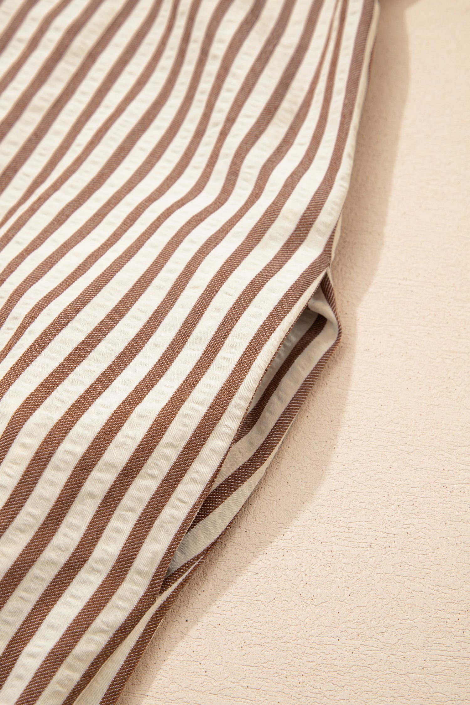 Stripe Square Button Leopard Trim Loose Bracelet Sleeve Shirt Dress