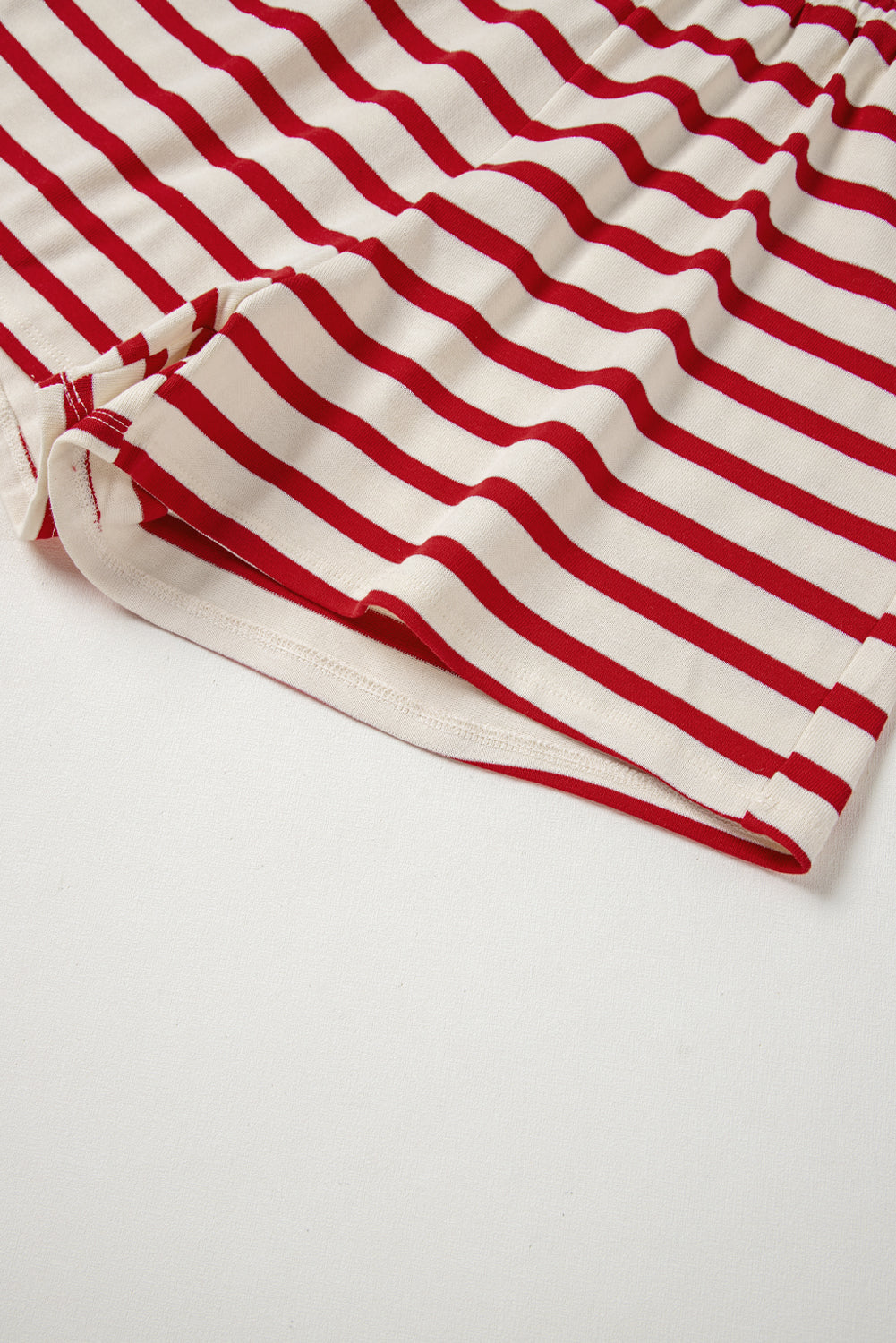 Red Stripe Lace-up Front Top and High Waist Shorts Set eAura