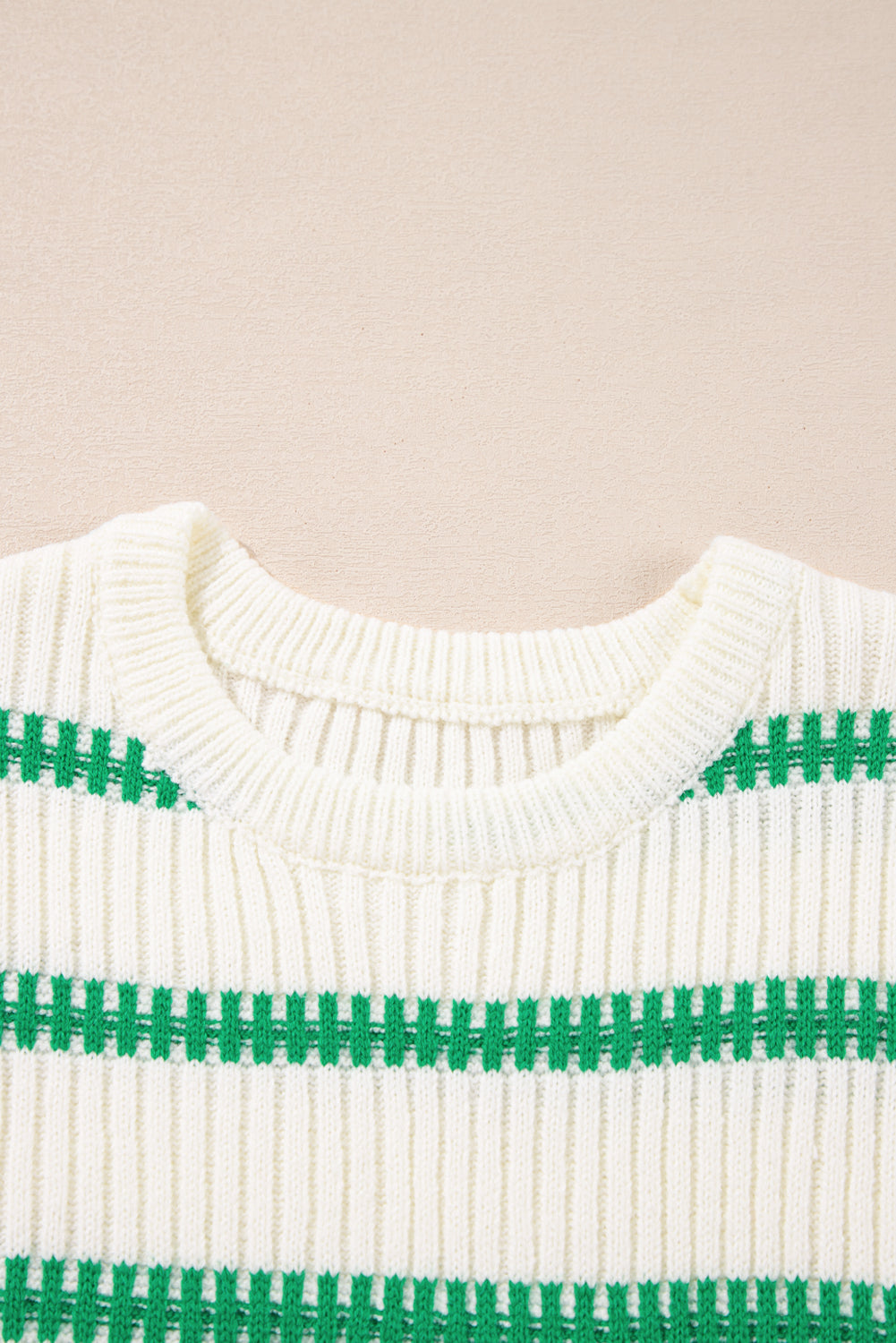 Bright Green Striped Round Neck Casual Sweater Vest eAura