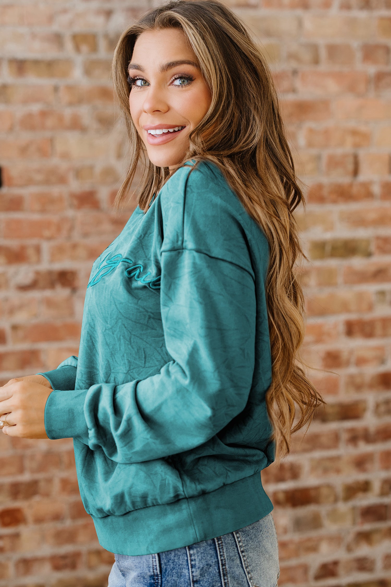 'Saved By Grace' Embroidered Mineral Wash Sweatshirt