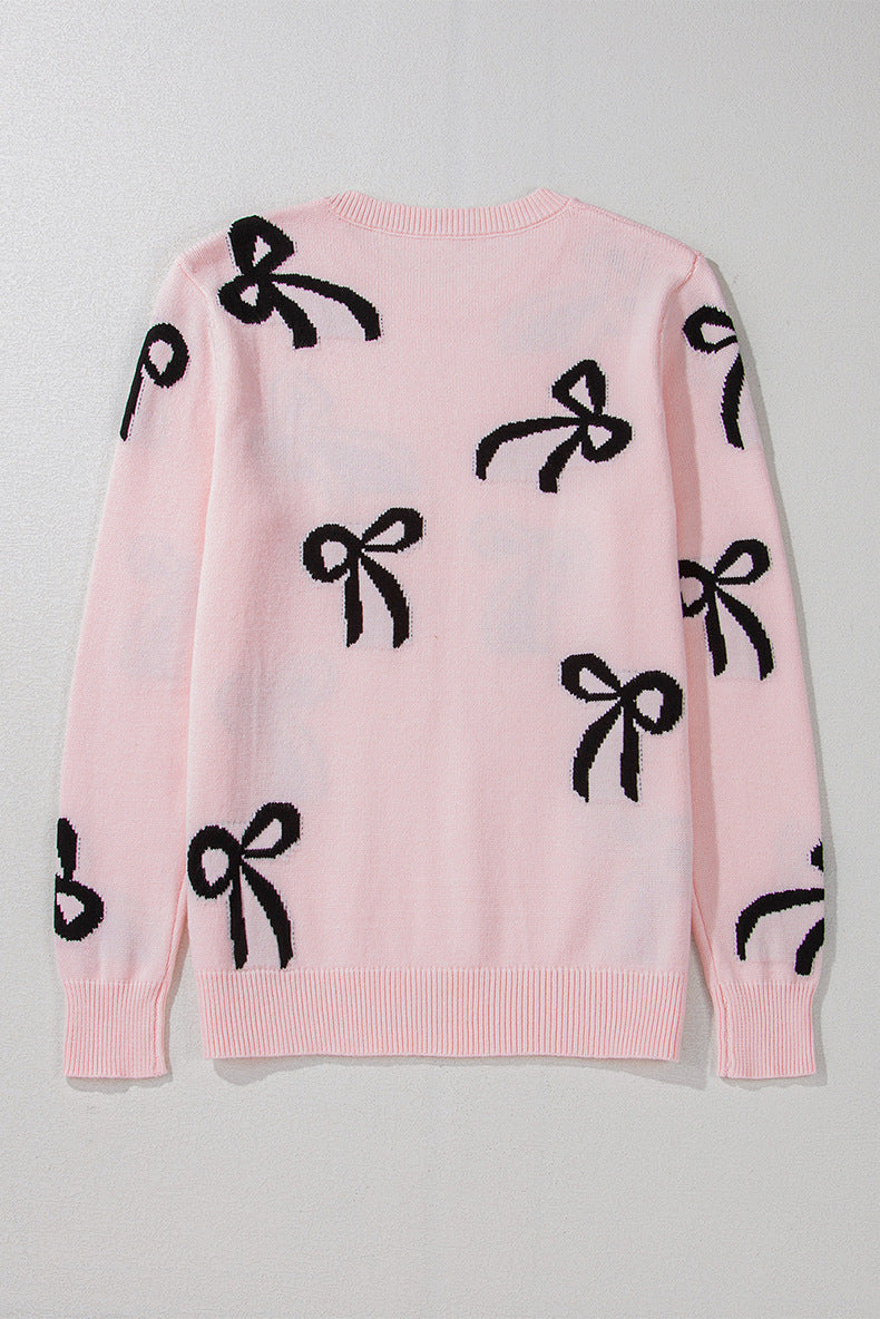 Bow Print Knit Sweater Pink eprolo