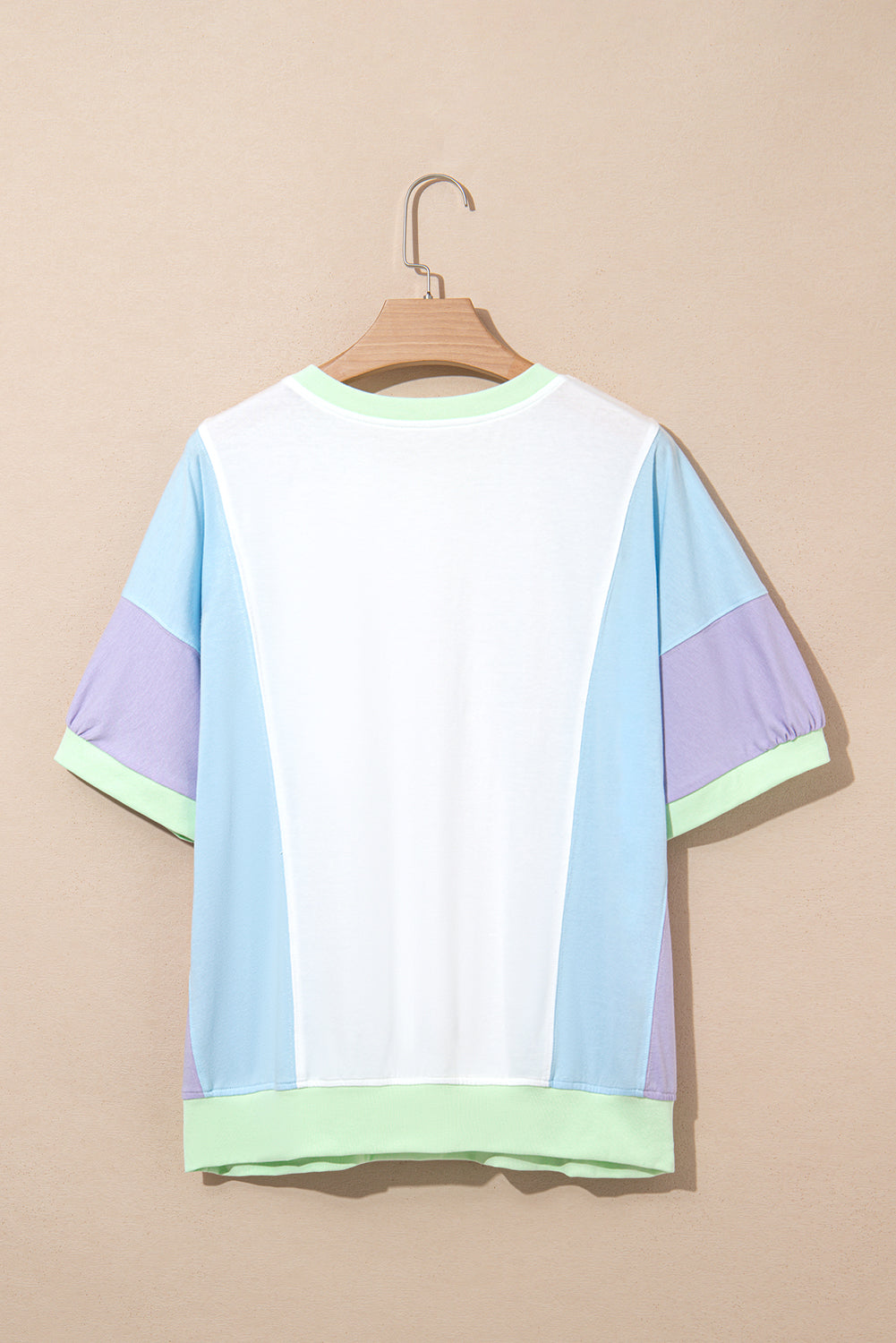 Purple Colour Block Patchwork Half Sleeve Oversized T Shirt eAura
