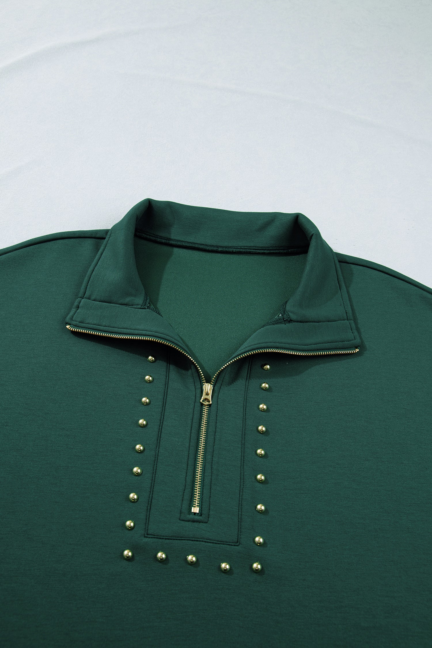 Plus Size Studded Zip-Up T-Shirt Dress with Pockets – Green