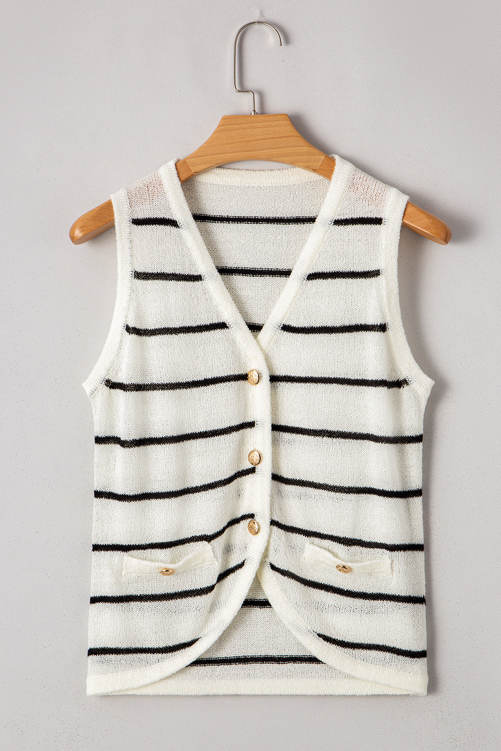 Black Stripe Buttoned V Neck Slim Fit Sweater Vest eAura