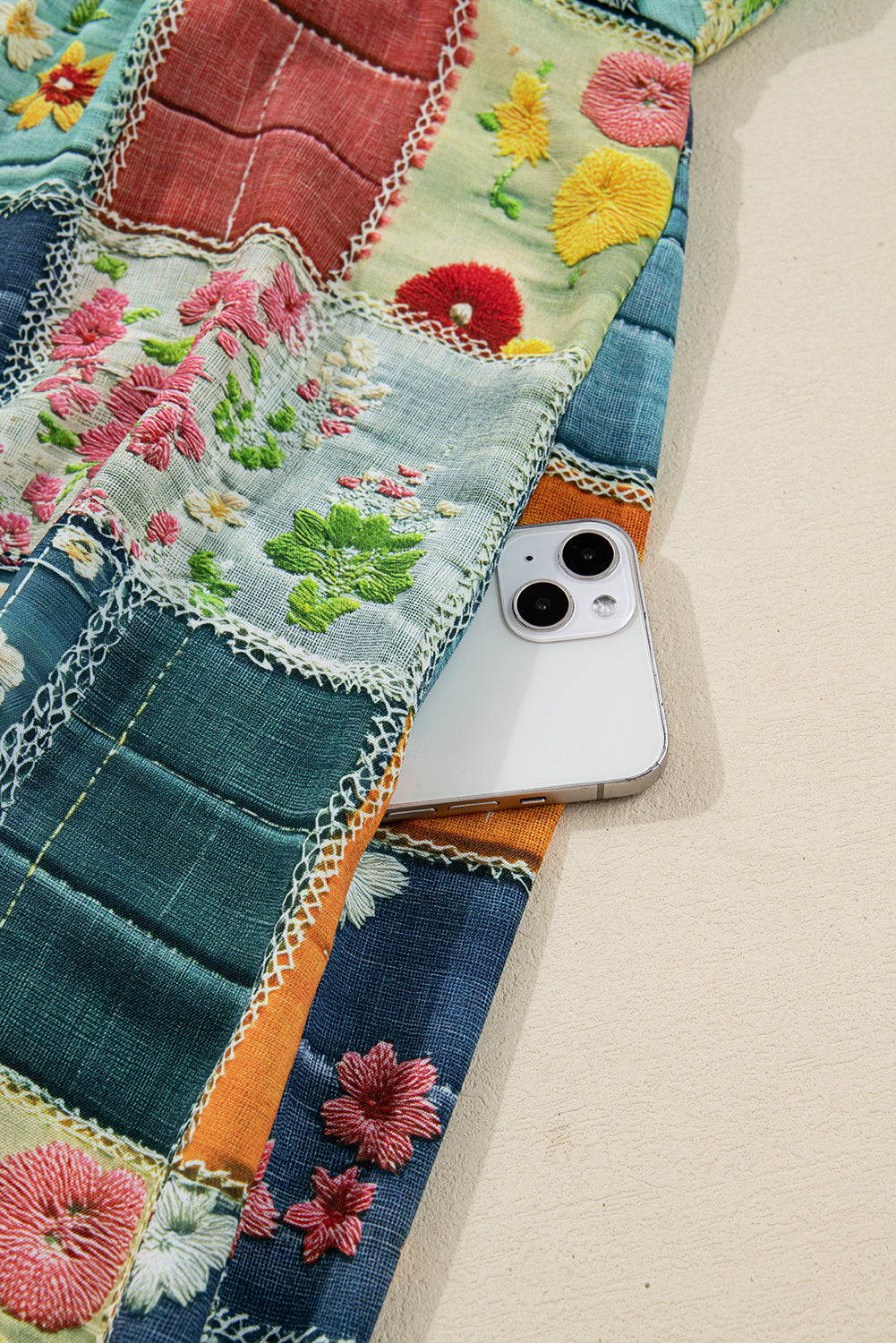 Floral Checkered Pattern Bubble Sleeve Ruffle Hem Dress - eAura